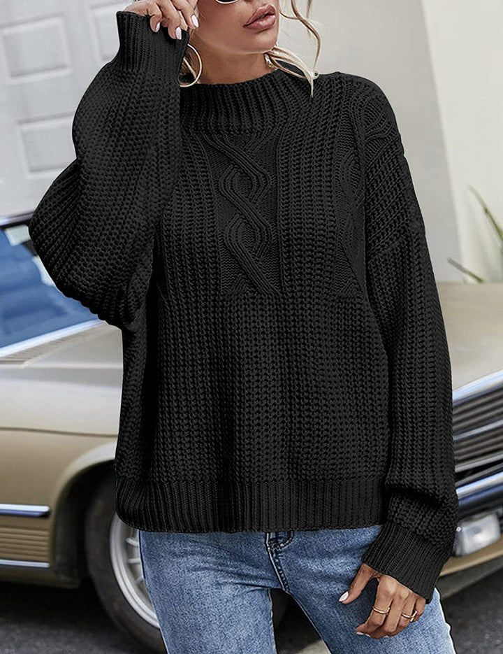 Damen lässiger Strickpullover mit tiefem Rundhalsausschnitt und lockerer Passform Drune