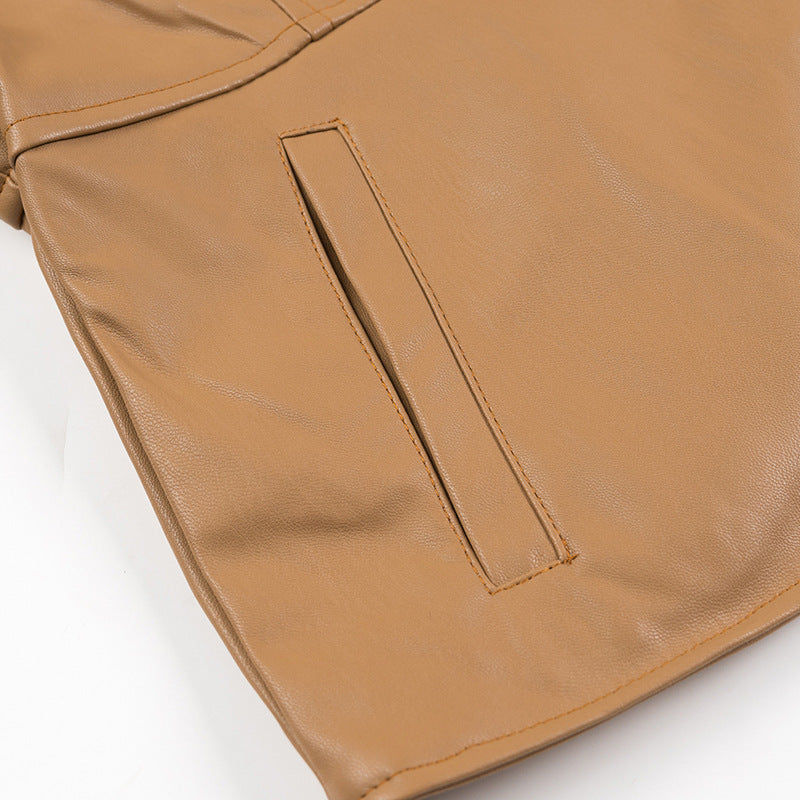 Damen Modische Kunstlederjacke mit tailliertem Schnitt und Reißverschluss Drune