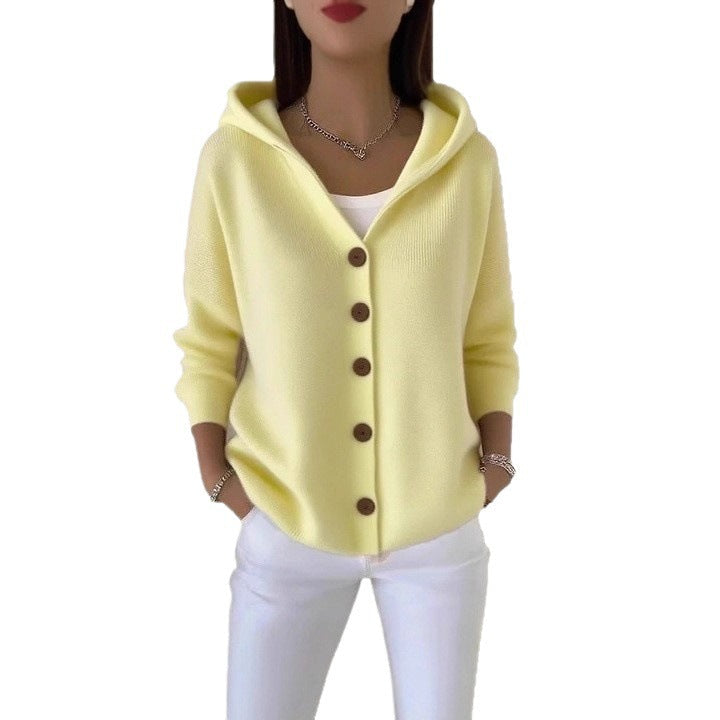 Damen Kapuzenstrickjacke mit Praktischen Knopfdetails und Lässigem Schnitt Drune