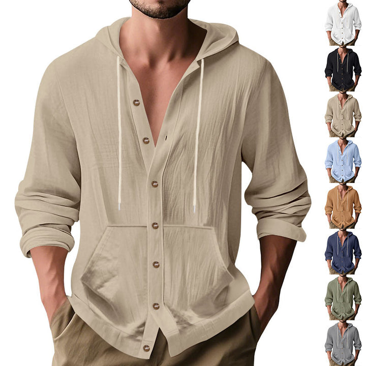 Herren lässiger Kapuzenpullover mit Knopfleiste und praktischen Taschen Drune