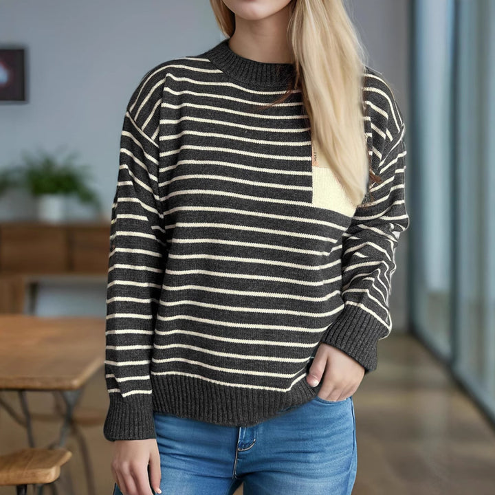 Damen gestreifter Pullover mit lässiger Passform und breiten Ärmeln Drune