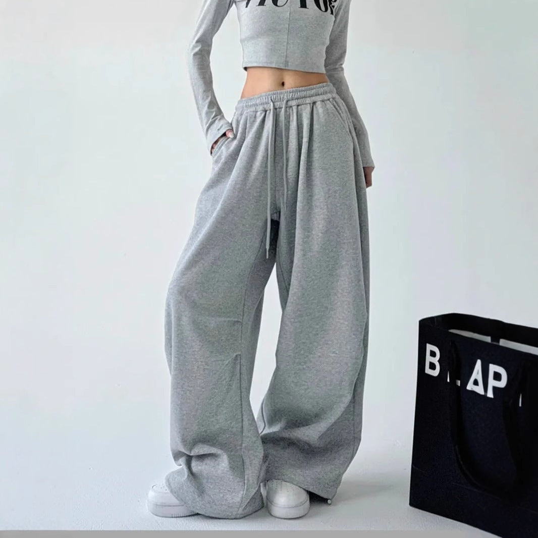 Damen nan weite taillenhohe Loungehose aus weichem Baumwollmix mit Tunnelzug und Seitentaschen Drune