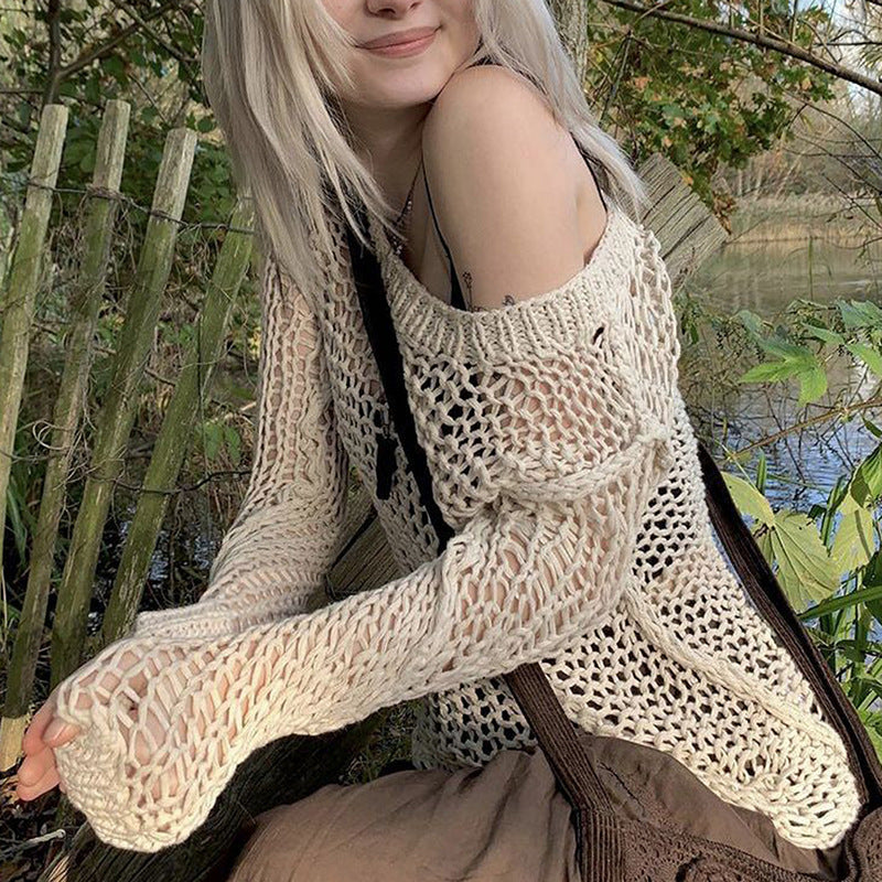 Damen Strickoberteil mit einzigartigem Netzdesign und weitem Schnitt Drune