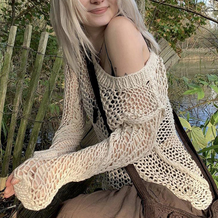Damen Strickoberteil mit einzigartigem Netzdesign und weitem Schnitt Drune