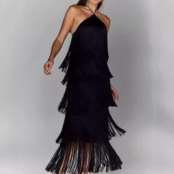 Damen Elegantes Fransen-Maxikleid mit schimmerndem Detail und raffinierter Passform Drune