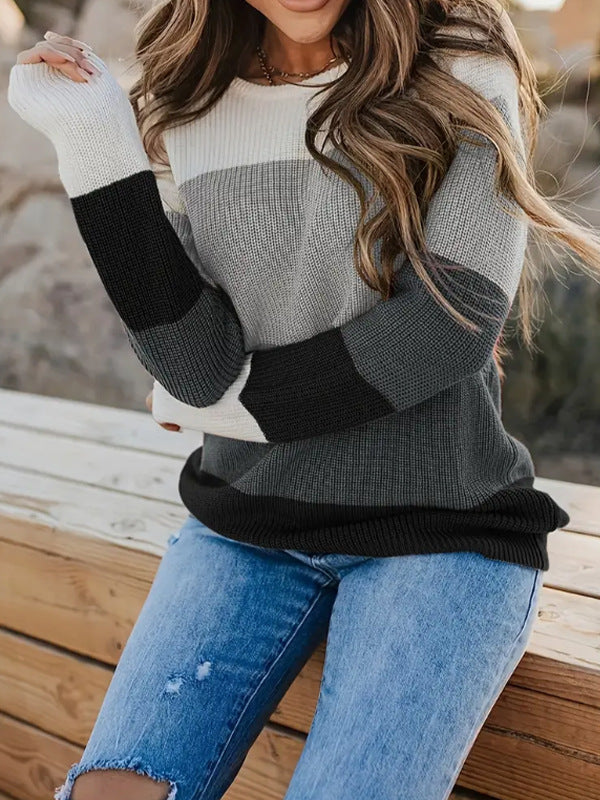 Damen Lässiger Pullover mit modischem Blockstreifen-Design Drune