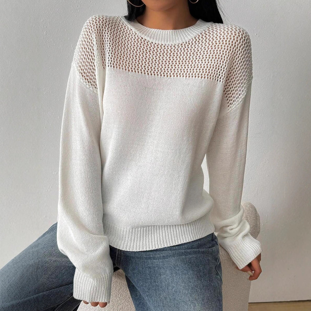 Damen lässiger Strickpullover mit luftiger Netzstruktur Drune