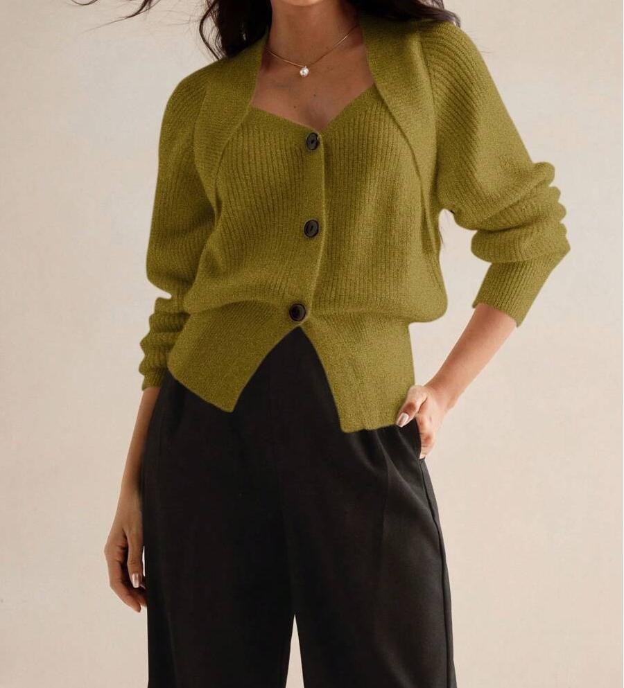 Damen Knöpfbare Strickjacke mit asymmetrischem Schnitt und weiten Ärmeln Drune