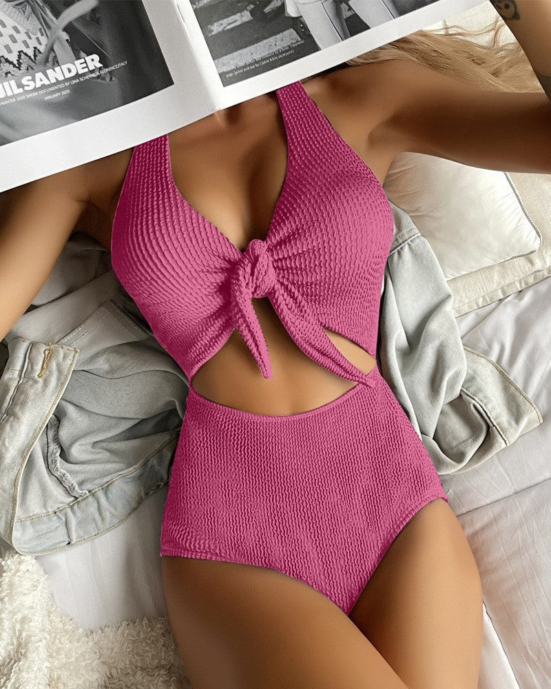 Damen Einteiler Badeanzug mit Knotendesign und Cut-Out-Details Drune