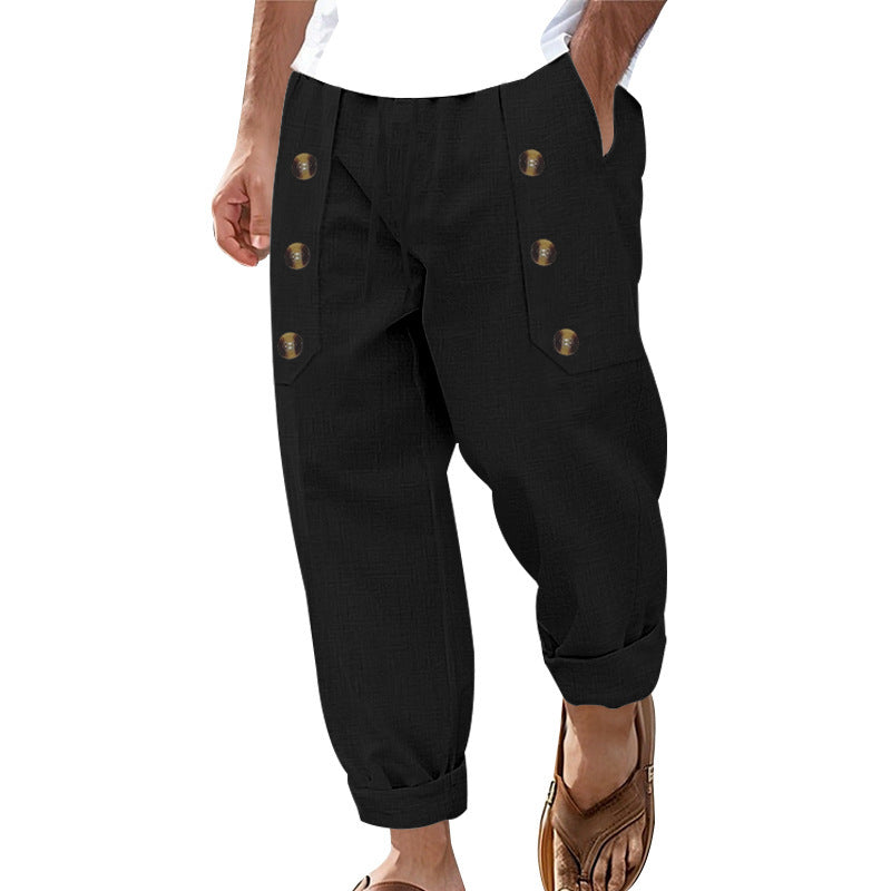 Herren lässige Leinen-Cargo-Hose mit praktischen Knöpfen und seitlichen Taschen Drune
