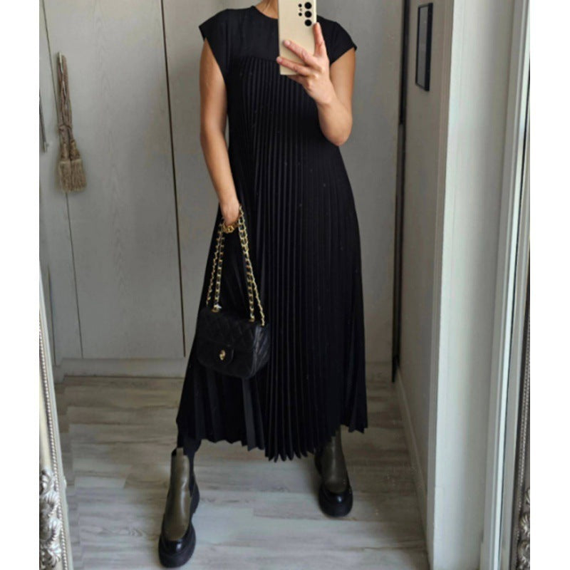Damen Plissee Maxikleid mit praktischem Taschen und elegantem Schnitt Drune