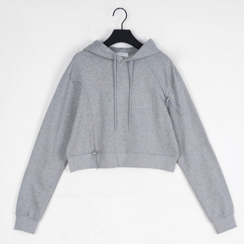 Damen cropped Kapuzenpullover mit verstellbarem Kordelzug Drune