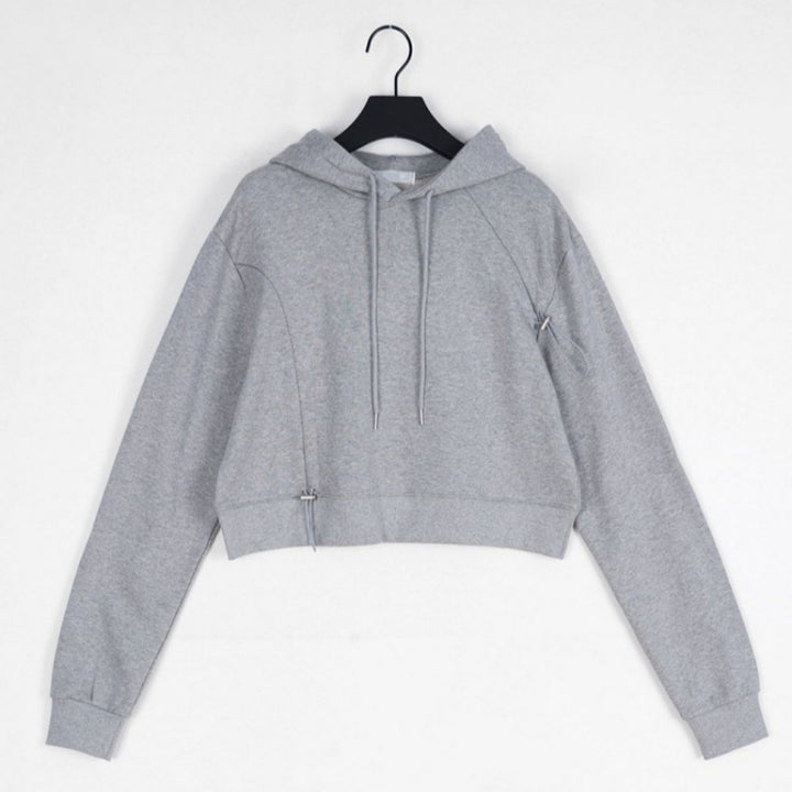 Damen cropped Kapuzenpullover mit verstellbarem Kordelzug Drune