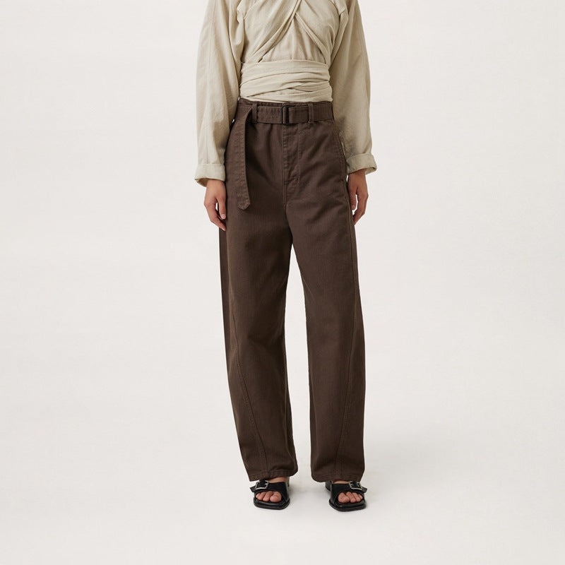 Damen Elegante und bequeme High-Waist-Hose mit Gürtel Drune