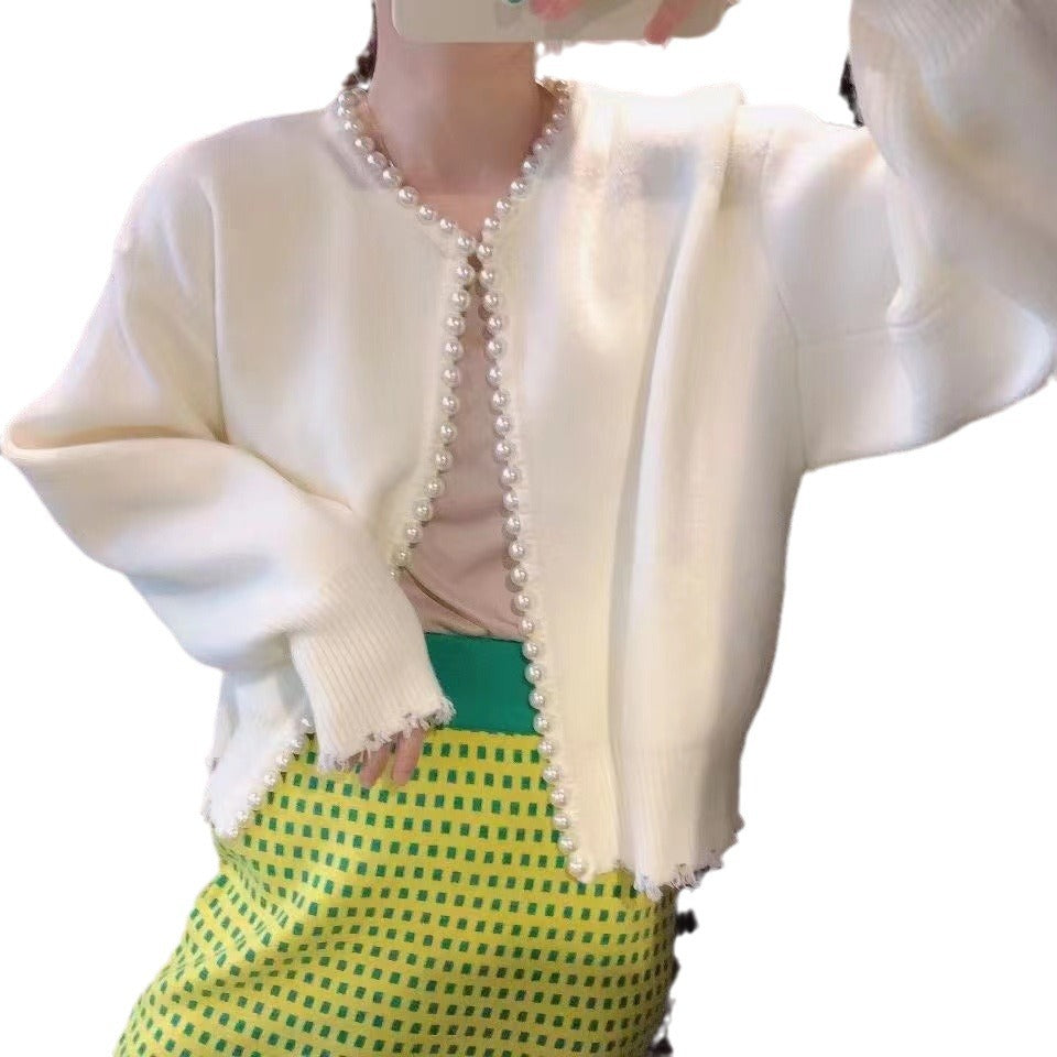 Damen Strickjacke mit Perlenverzierung und Lockeren Schnitt Drune