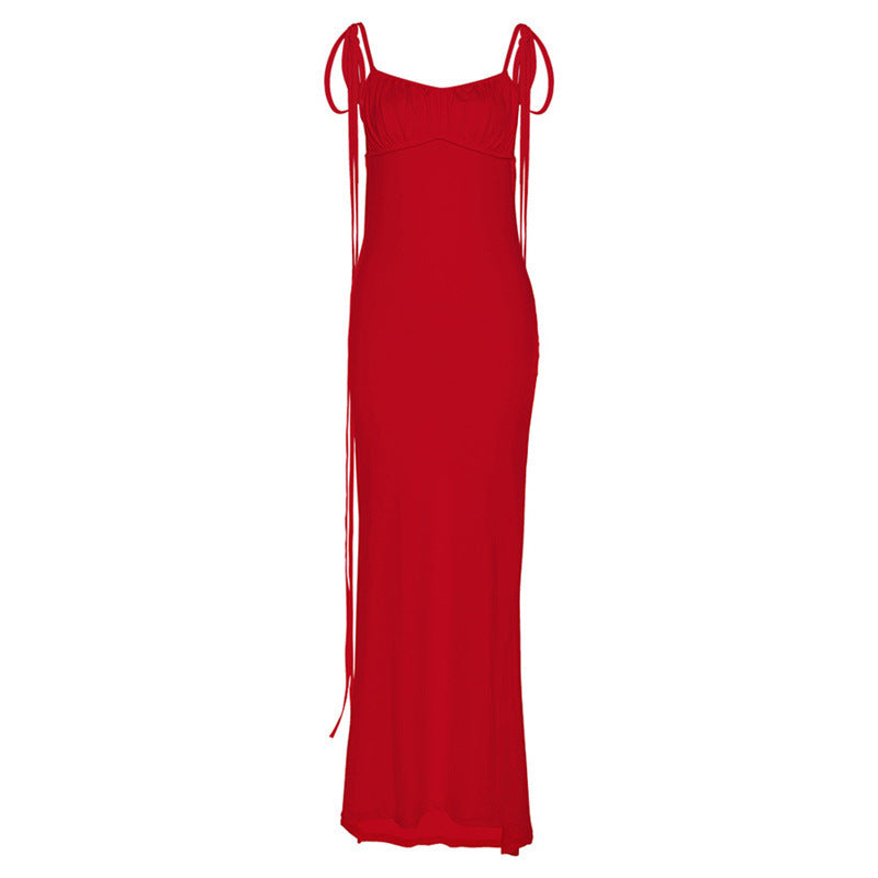 Damen Figurbetontes Maxikleid mit Raffung und Trägerdetails Drune