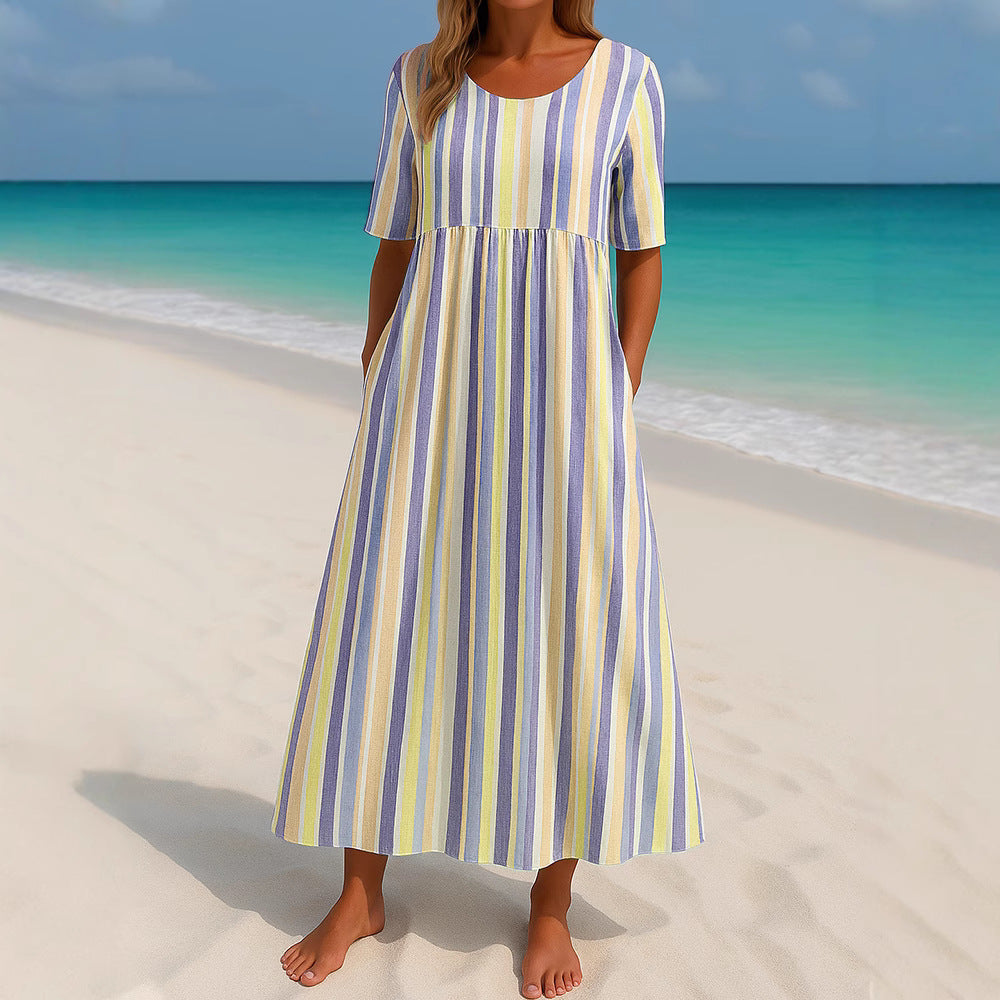 Damen lässiges Maxikleid mit hellen Streifen Drune
