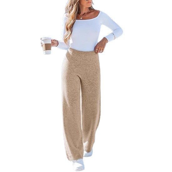 Damen weite Strickhose mit elastischem Bund Drune