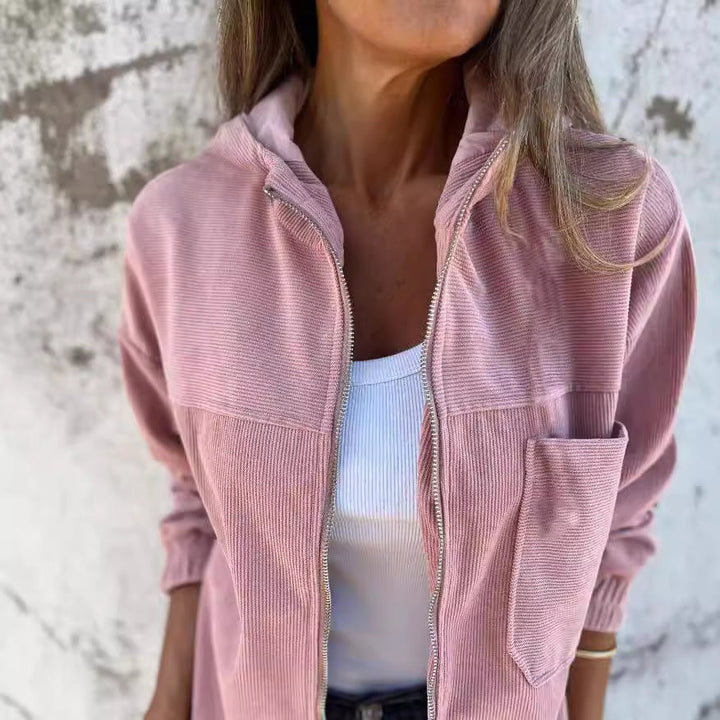 Damen leicht taillierte Cordjacke mit praktischen Taschen Drune