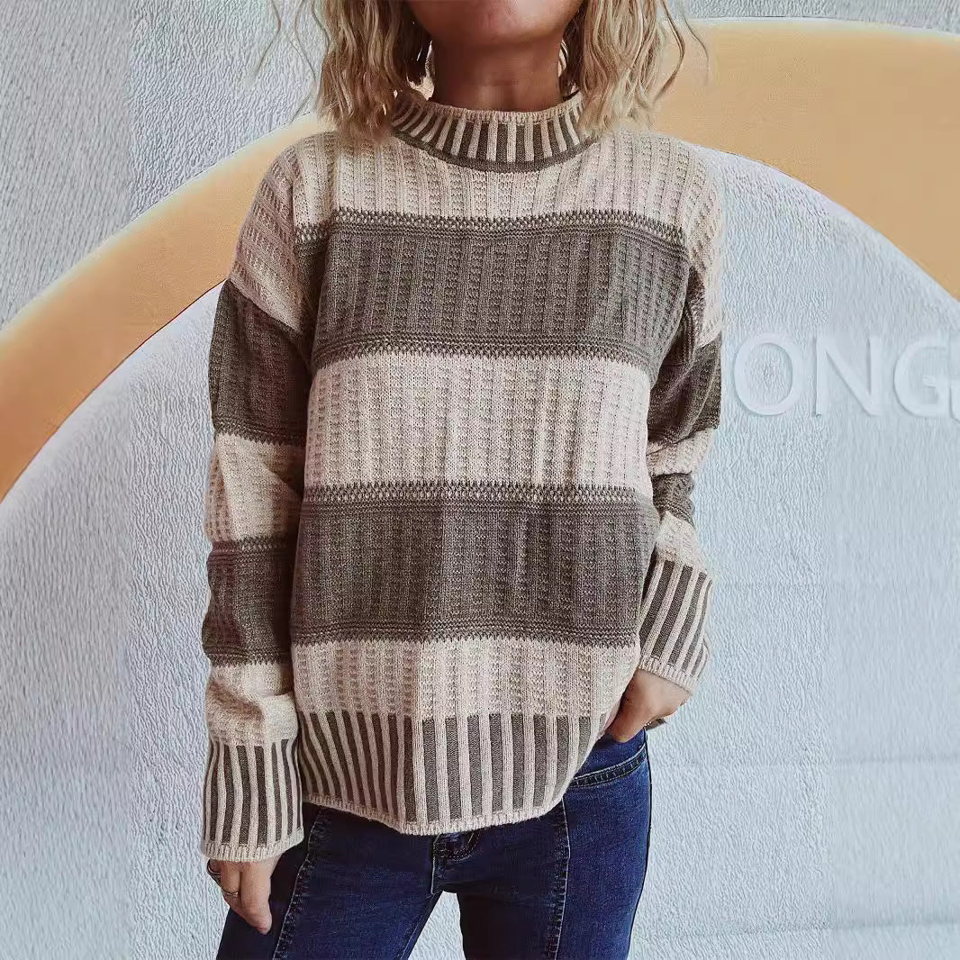 Damen lässiger Strickpullover mit modernem Streifenmuster und warmem Material Drune