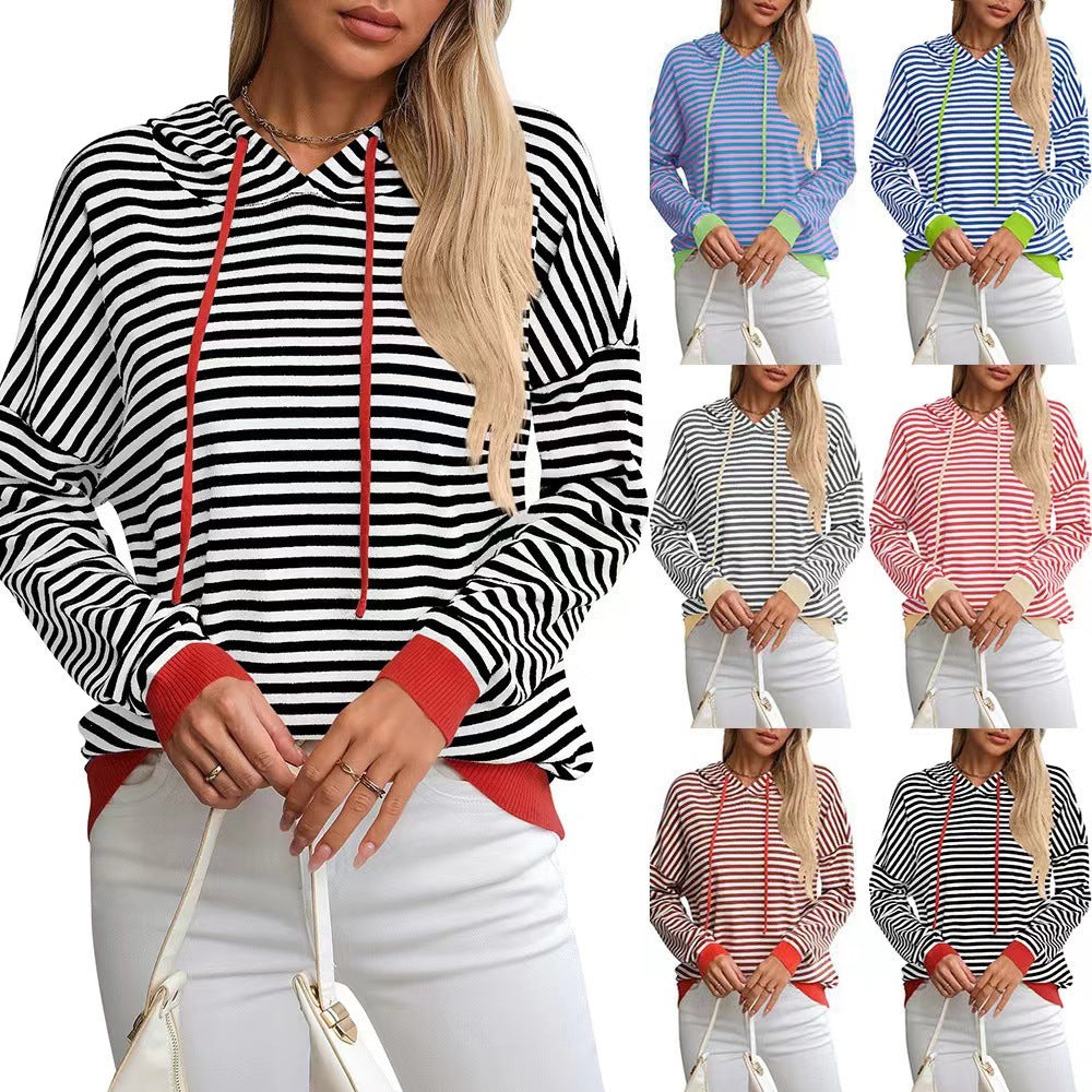Damen lässiger Kapuzenpullover mit buntem Streifenmuster Drune