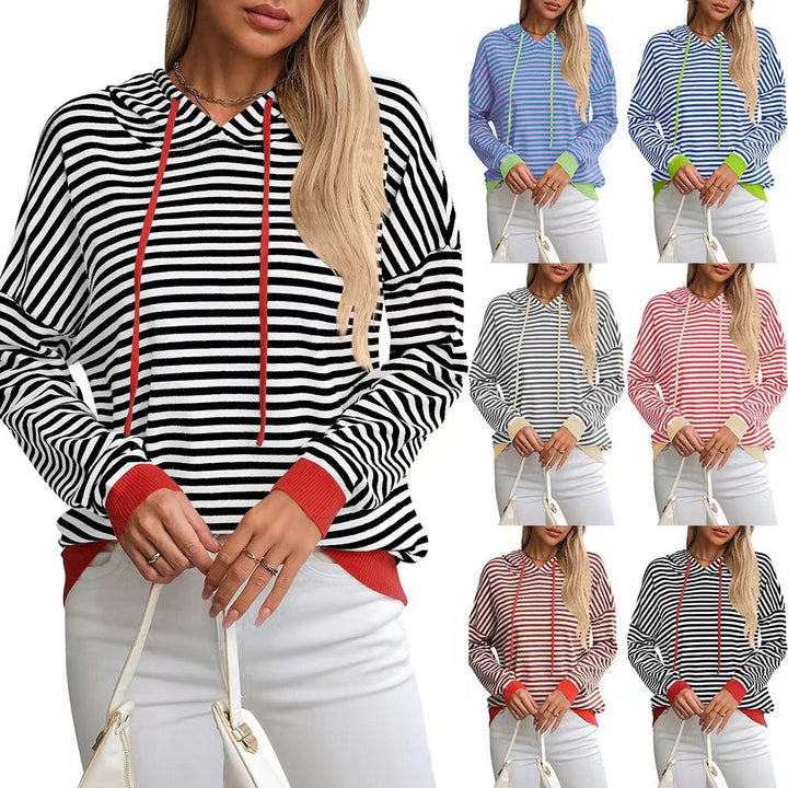 Damen lässiger Kapuzenpullover mit buntem Streifenmuster Drune