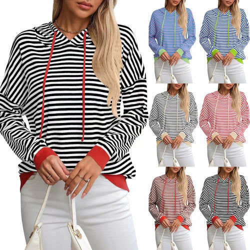 Damen lässiger Kapuzenpullover mit buntem Streifenmuster Drune
