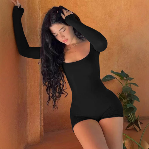 Damen Langarm Body mit tiefem Ausschnitt Drune