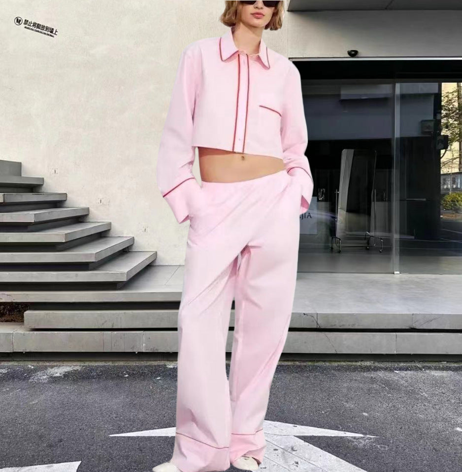 Damen modisches zweiteiliges Set mit Crop-Top und weiten Hosen Drune