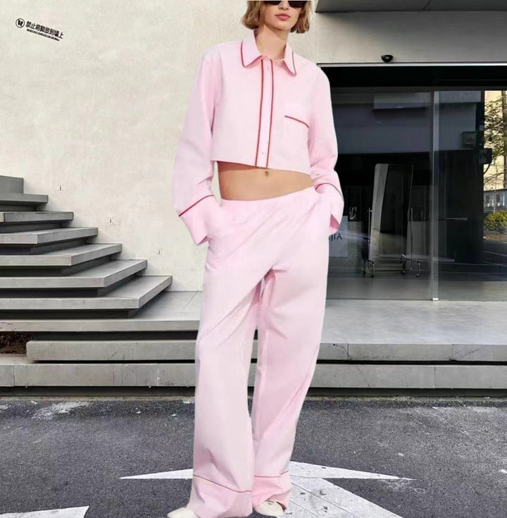 Damen modisches zweiteiliges Set mit Crop-Top und weiten Hosen Drune