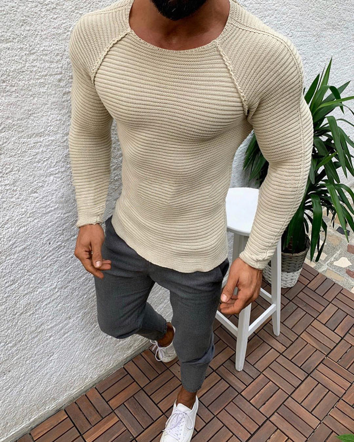 Herren Langarm Strickshirt mit eleganter Struktur Drune