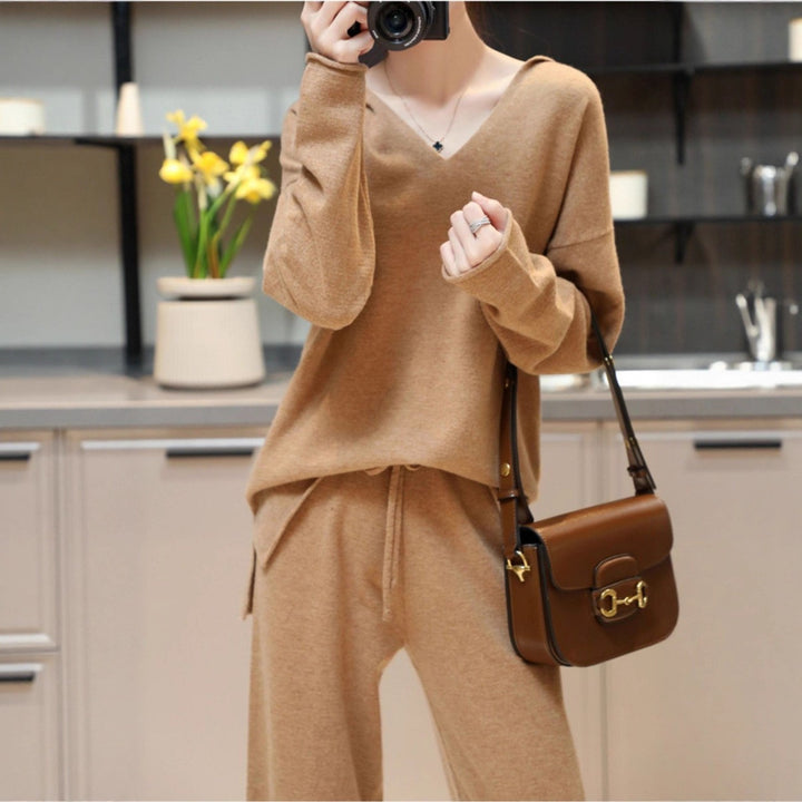 Damen bequemer V-Ausschnitt Pullover mit lässigem Schnitt und weicher Textur Drune