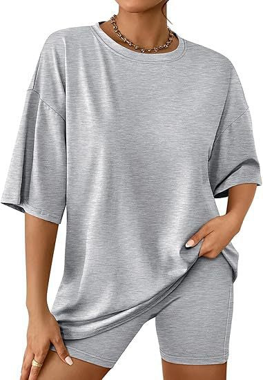 Damen Relaxed Fit Oversized T-Shirt und Biker-Shorts-Set Drune