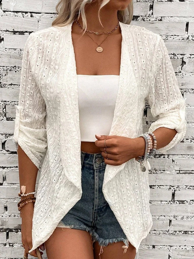 Damen Leichte Strickjacke mit asymmetrischem Schnitt und 3/4-Ärmeln Drune
