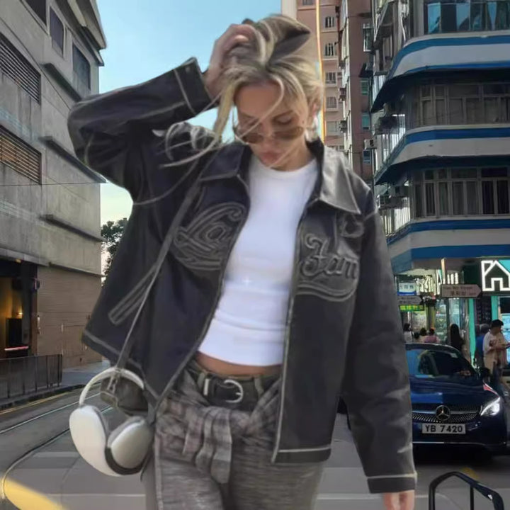 Damen modische Jacke mit trendigen Stickdetails und lässigem Schnitt Drune