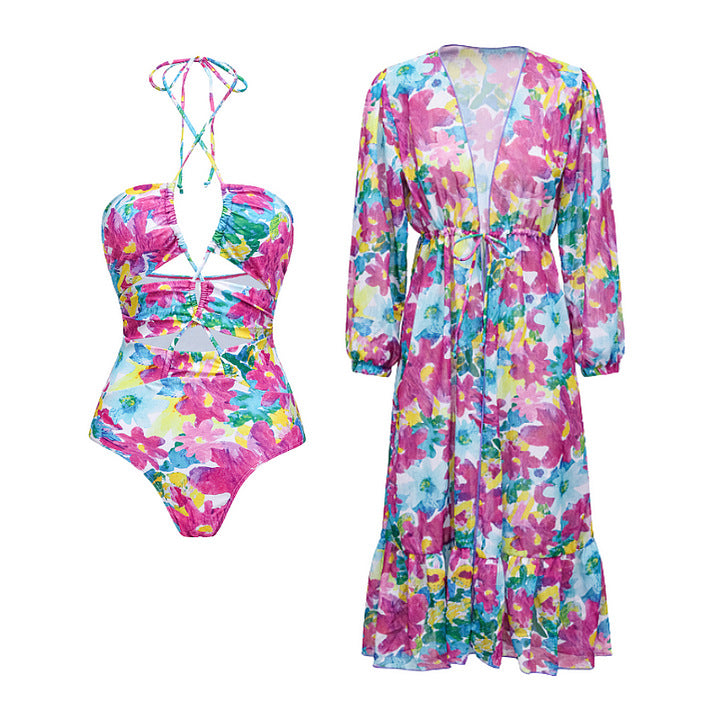 Damen Bikiniset mit voluminösen Rüschendetails und fließendem Maxi-Rock Drune