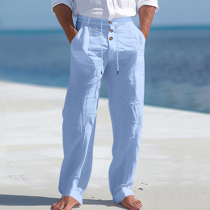 Herren lässige Leinenhose mit hohem Bund und bequemen Taschen Drune