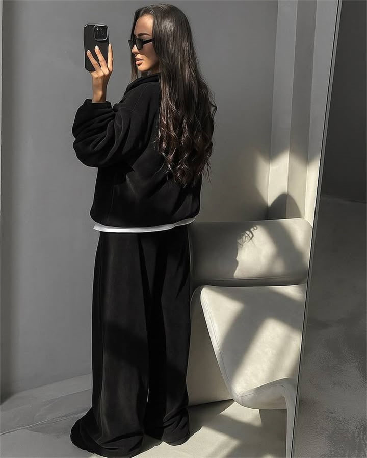 Damen Gemütlicher Fleece-Jogginganzug mit hohem Kragen Drune