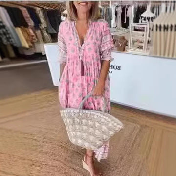 Damen Boho Midi Kleid Drune