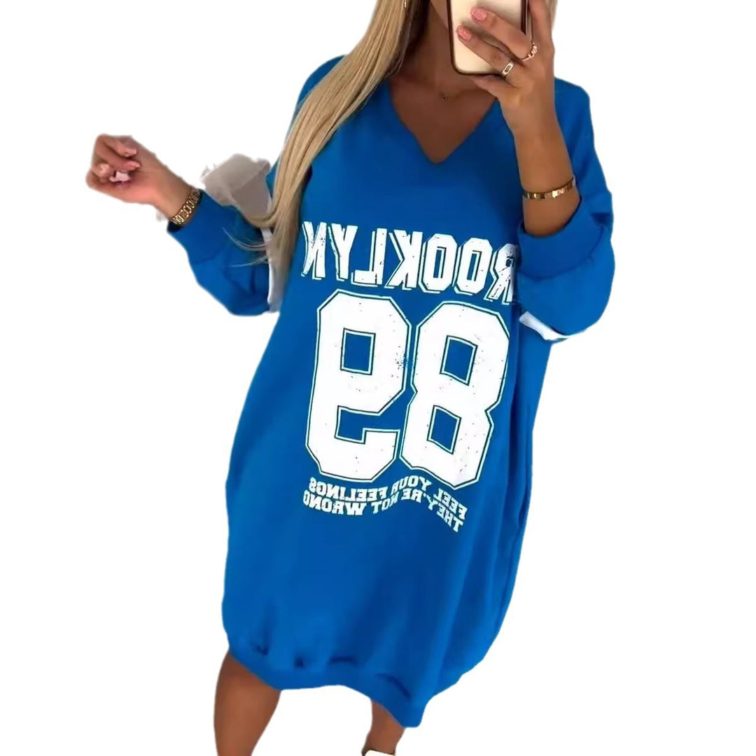 Damen lässiges oversized Sportkleid mit V-Ausschnitt und kontrastierenden Ärmeln Drune