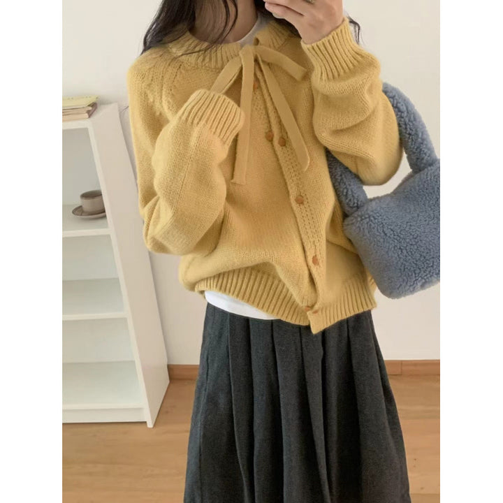 Damen Kürzer Strickcardigan mit Schleifenband und leichtem Material Drune
