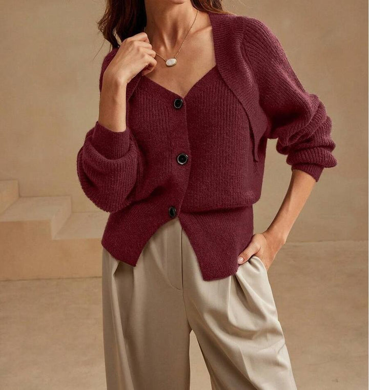 Damen Knöpfbare Strickjacke mit asymmetrischem Schnitt und weiten Ärmeln Drune