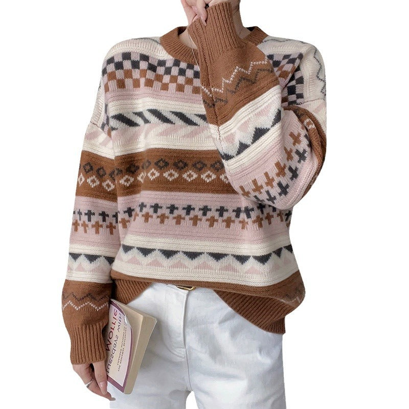 Damen gemütlicher Strickpullover im kreativen Musterdesign Drune