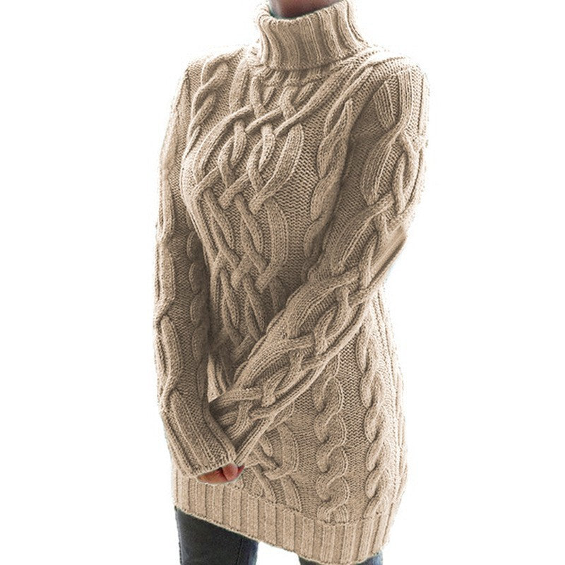 Damen Grobstrickpullover mit hohem Kragen und Zopfmuster Drune