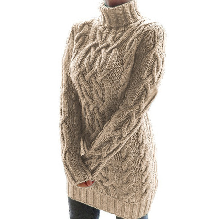 Damen Grobstrickpullover mit hohem Kragen und Zopfmuster Drune
