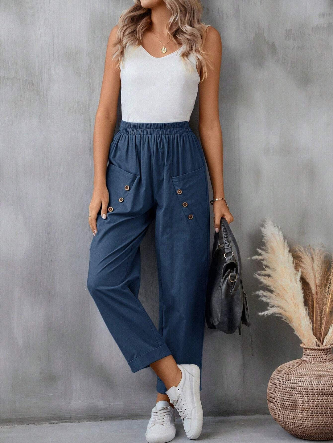Damen elegante Freizeitpants mit Knopfdetails Drune