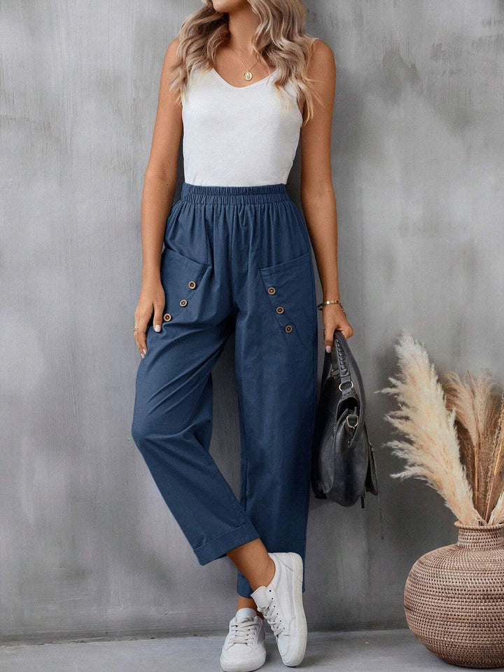 Damen elegante Freizeitpants mit Knopfdetails Drune