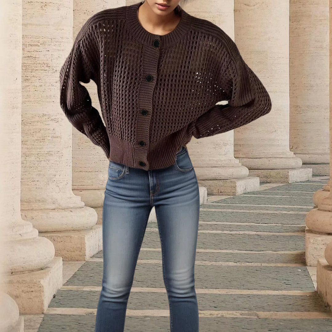 Damen Strickjacke mit luftiger Häkeloptik und praktischen Knöpfen Drune