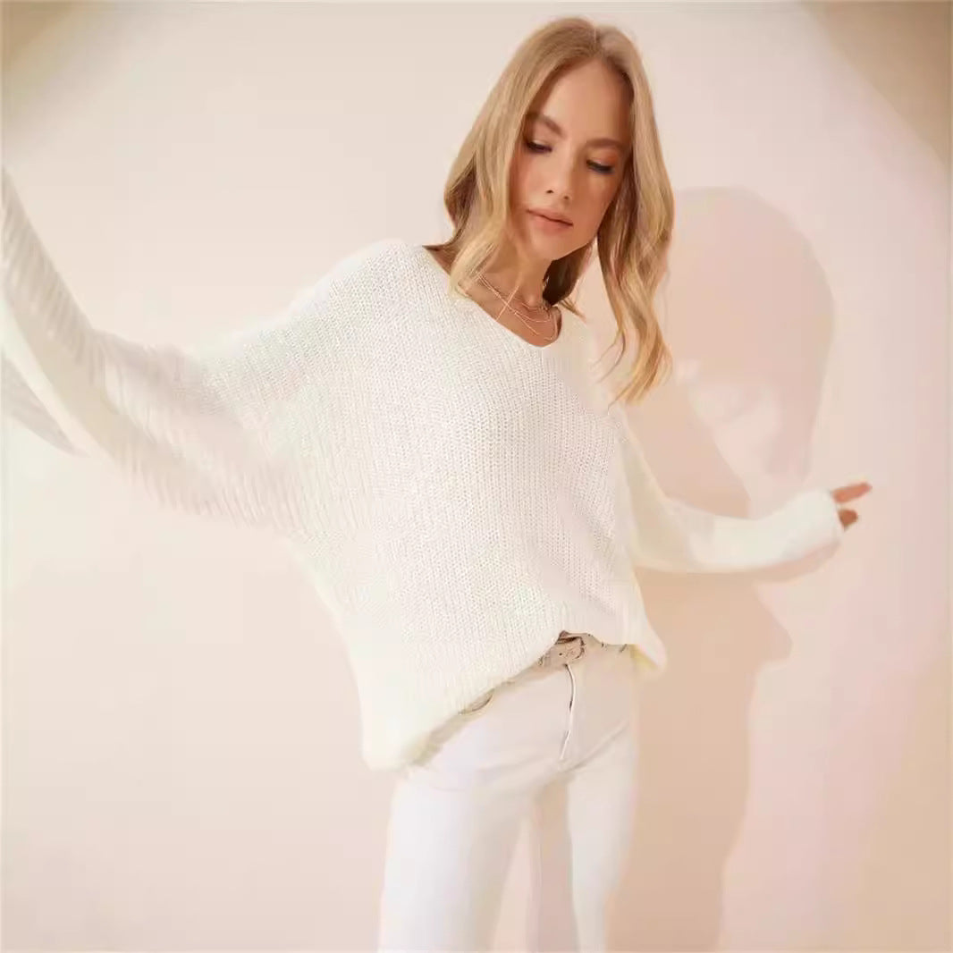 Damen lässiger V-Ausschnitt Pullover mit strukturiertem Strickmuster Drune