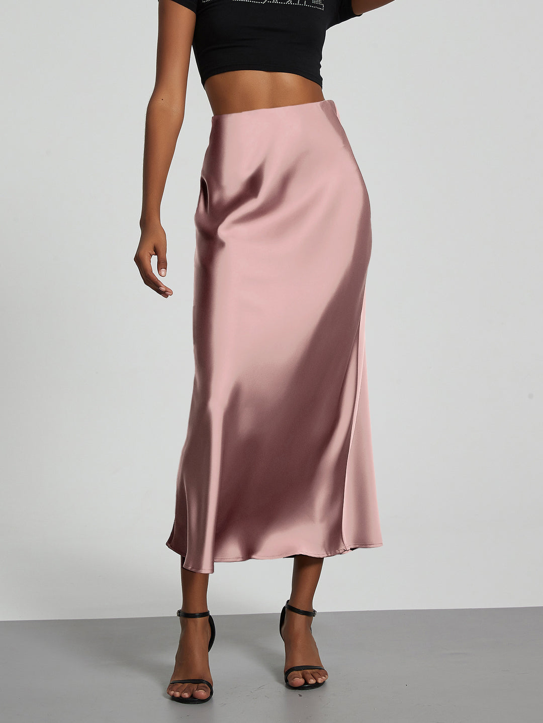 Damen Stilvolle Satin-Stretchrock mit hohem Bund und fließendem Schnitt Drune